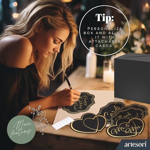 Artesori Black Wedding Card Box with Slot - 8x8" Gift & Envelope Holder