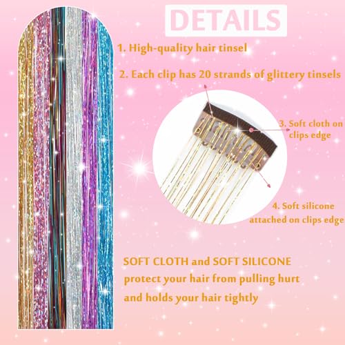Clip-in Hair Tinsel Extensions 24 Inch Sparkly Fairy Hair 12 Pcs