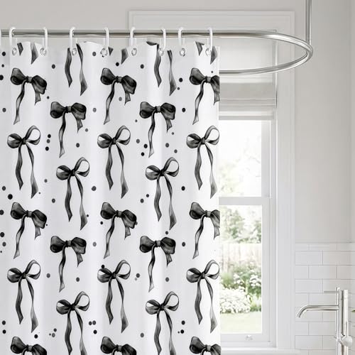 Aurisse Black and White Bow Shower Curtain, 72x72 Inch - Model 26-2