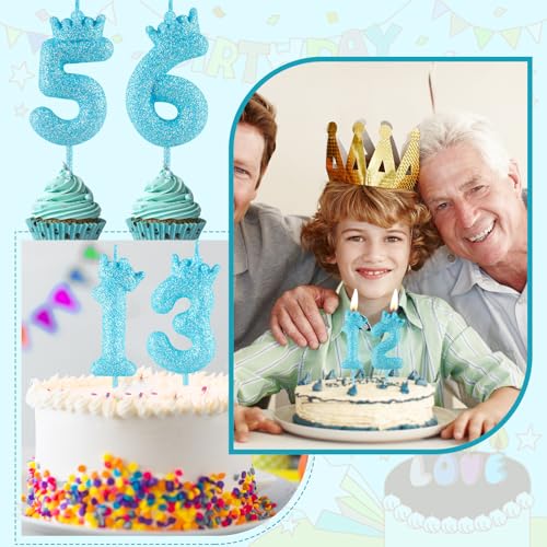 Glow in the Dark Number 12 Blue Glitter Crown Birthday Cake Candle