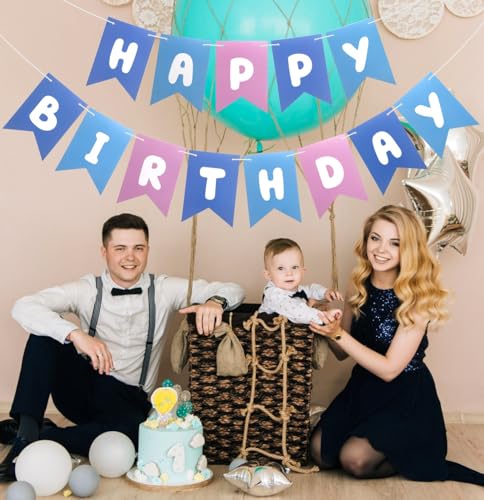 Blue Pink Happy Birthday Banner for Kids & Adults - Fun Party Decoration