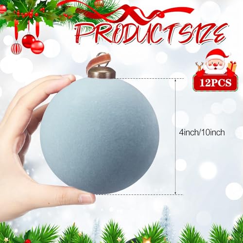 Dusty Blue Velvet Christmas Ball Ornaments - 12 Pack, 4 Inch - Variation of Dusty Blue