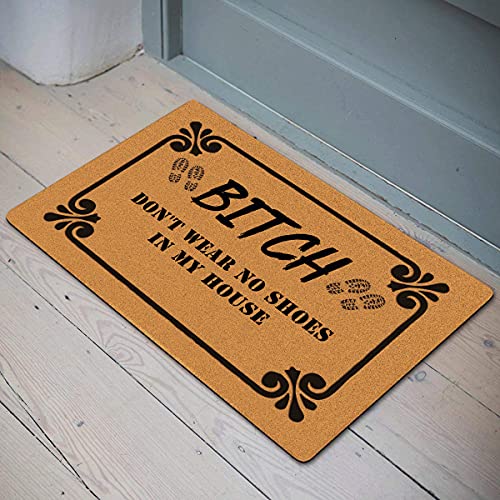 Assaoy Funny 'Bitch Don't Wear' Doormat, 24x16 Inch Non-Slip Entrance Rug