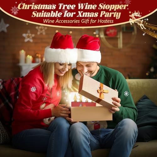 Golden Christmas Wine Stoppers Set - 4 Pack Holiday Bottle Corkers for Keeping Wine Fresh