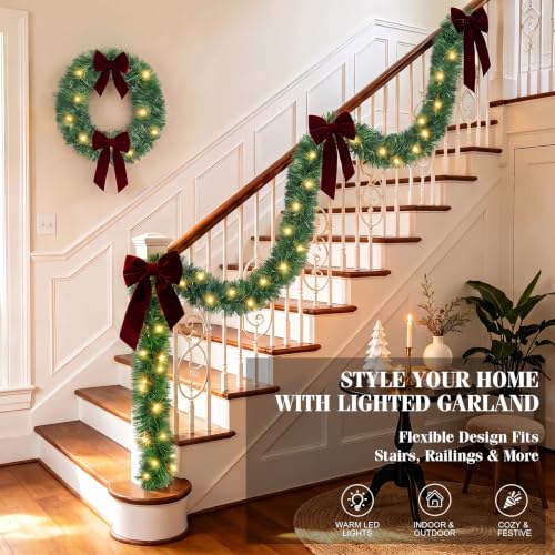 Prelit Christmas Garland with 60 LEDs - Warm White, 19.7 ft Lighted Decoration
