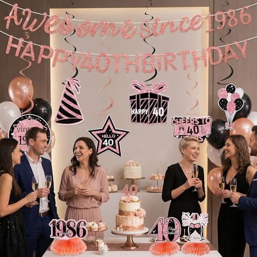 Elegant 40th Birthday Decorations Set for Women - 11 Pcs Party Supplies