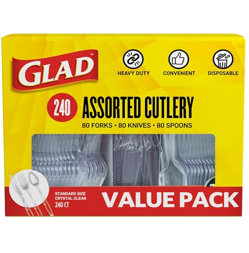 Glad Heavy Duty Disposable Cutlery Set, Clear Plastic Forks, Knives & Spoons - 240 Count