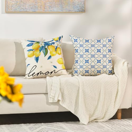 AVOIN Colorlife Lemon Summer Throw Pillow Covers, 18x18 Inch, Set of 4