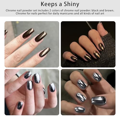 UTLANEYA Chrome Nail Powder Set - 2 Pcs Black & Brown Metallic Mirror Effect