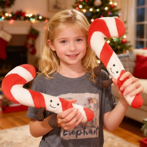Candy Cane Plush Pillow - Soft Christmas Holiday Decorative Throw Cushion