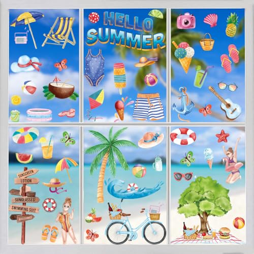 Hianjoo 147-Piece Hawaiian Summer Window Clings - Tropical Decor