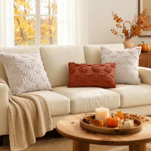 MIULEE Fall Pumpkin Throw Pillow Covers, 18x18 Inch Beige Set of 2