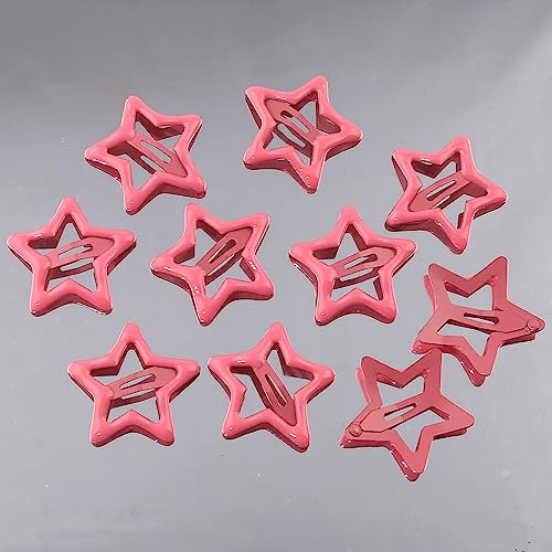 Star Hair Clips Metal Snap Barrettes Light Red Y2K 10Pcs