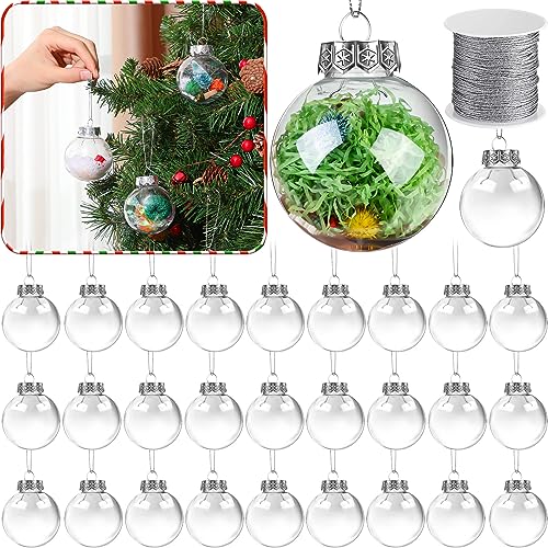 50pcs Clear Fillable Christmas Ornament Balls 2.36 Inch with Silver Rope Set