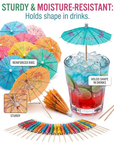 ZILAMGOO 40-Pack Cocktail Umbrellas for Drinks, Mini Paper Parasol Picks