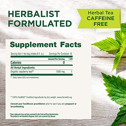 Organic Raspberry Leaf Tea - 16 Tea Bags for Menstrual Support