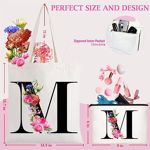 Personalized Floral Letter Tote Bag - Monogrammed Makeup Bag (M)