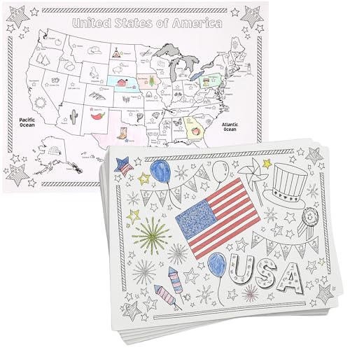 Iconikal Patriotic Coloring Placemats - 22 Double-Sided 14x10