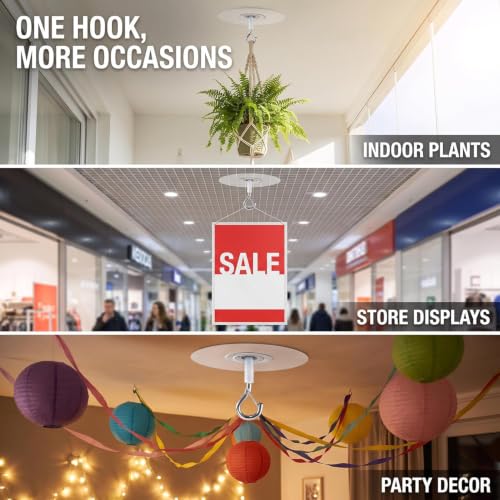 Seadiquiet 2-Pack Adhesive Ceiling Hooks Waterproof Sticky Hanging Hooks