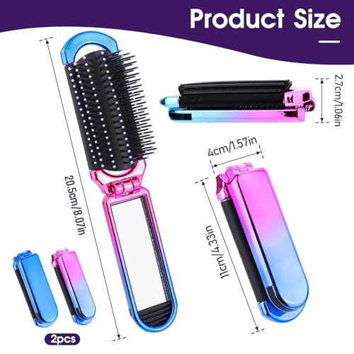 Mozeat Lens Travel Foldable Hair Brush with Mirror 2 Pack