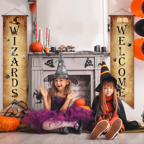 2 Pcs Wizard Porch Signs Hanging Door Decor Halloween Welcome - Magical Party Decoration