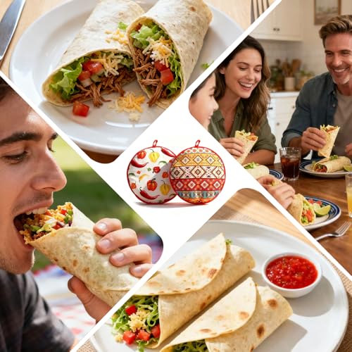 2PCS Premium Tortilla Warmer Pouch, Insulated Microwave Safe Fabric Bag