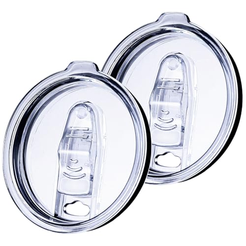 2 Pack 30 oz Tumbler Replacement Lids Plastic Splash Covers tops for 30 oz coffee cup lids Clear Cup Covers for Inner diameter 3.62 to 3.66 Inch Mouth Tumbler Cooler