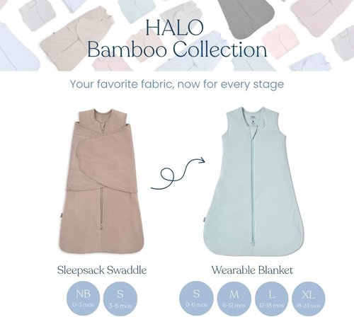 HALO SleepSack SuperSoft Swaddle - Cozy Bamboo Viscose with 3-Way Adjustability & 2-Way Zipper, 2 TOG