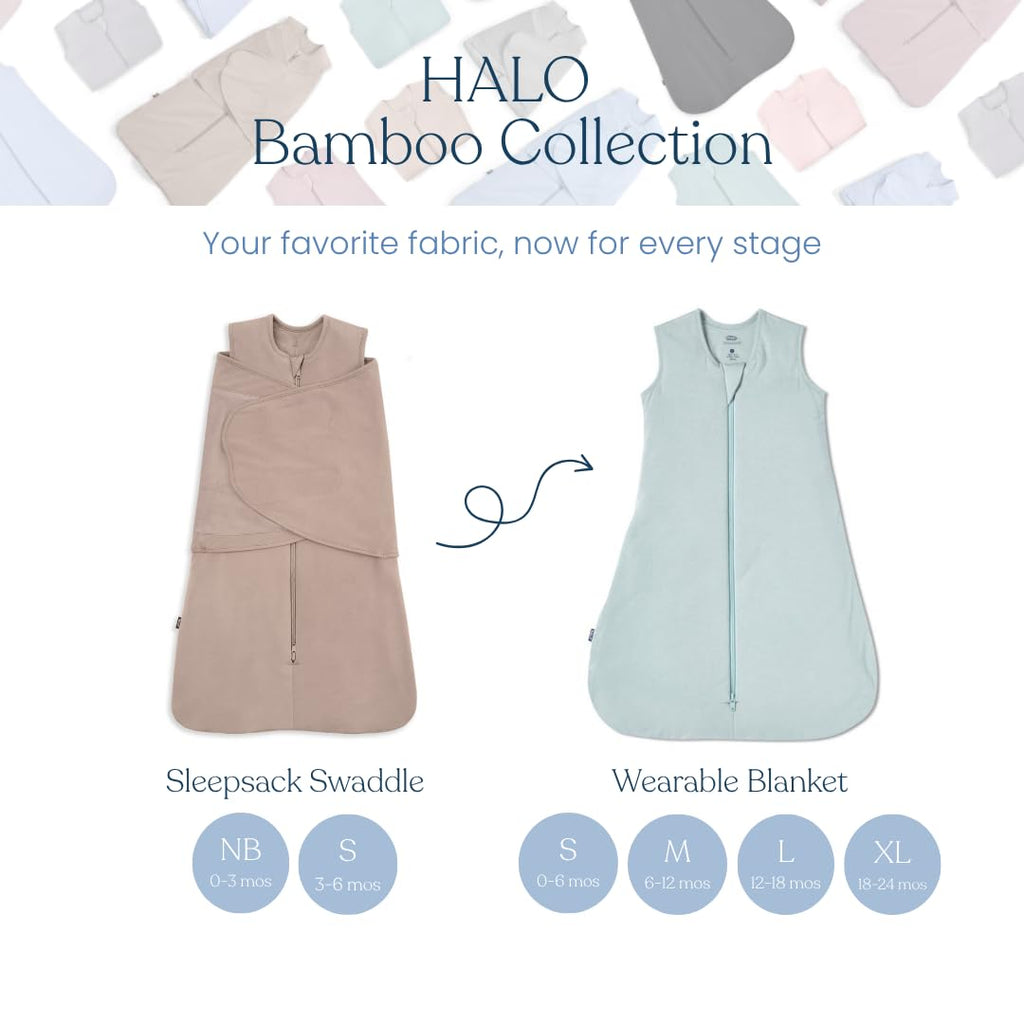 HALO Sleepsack Supersoft Swaddle, Cozy Bamboo Viscose, 3-Way Adjustable Swaddle, 2 Way Zipper, 2 TOG, 0-3 Months, Newborn (Pack of 1), Mauve