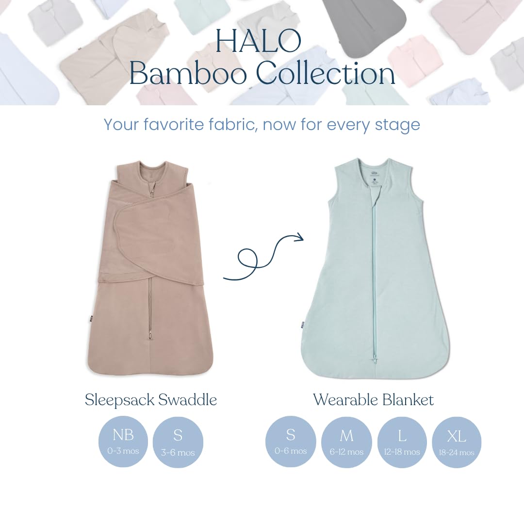 HALO Sleepsack Supersoft Swaddle, Cozy Bamboo Viscose, 3-Way Adjustable Swaddle, 2 Way Zipper, 2 TOG, 0-3 Months, Newborn (Pack of 1), Mauve