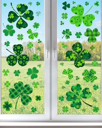 St. Patrick's Day Shamrock Window Clings - 118 Pcs Decor