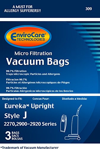 EnviroCare Replacement Micro Filtration Vacuum Bags for Eureka J Uprights - 3 Pack