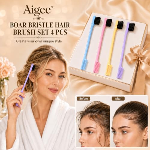 Aigee 6-Piece Slick Back Hair Brush & Edge Control Brush Set