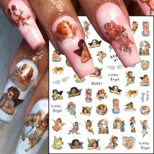 GUAACCB 8 Sheets 3D Angel Nail Stickers Cupid Wings & Rose Flower Decals