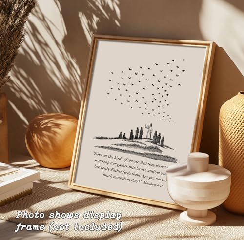 Minimalist Jesus Wall Art - Matthew 6:26 Print, 8x10 inch