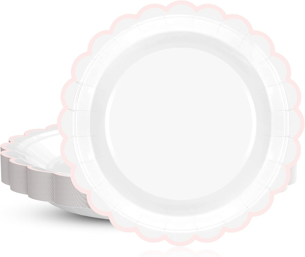 Regine Switzerland 30 Pcs Pink & White Scalloped Paper Plates - 7 Inch Disposable Dinnerware Set for Parties & Celebrations