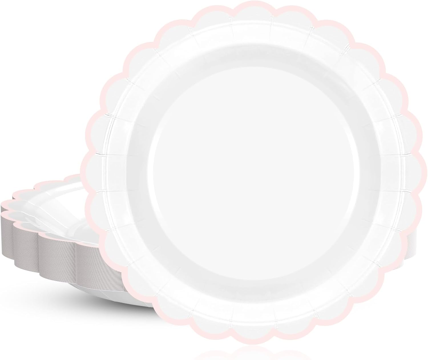Regine Switzerland 30 Pcs Pink & White Scalloped Paper Plates - 7 Inch Disposable Dinnerware Set for Parties & Celebrations