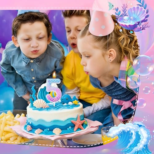 Mermaid Birthday Candles - Number 5 Cake Decoration Supplies