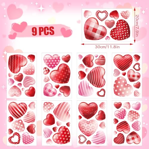 YIYA Valentine's Day Heart Window Cling Stickers - 209 Pcs