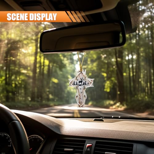 Deer & Cross Acrylic Car Rear View Mirror Ornament