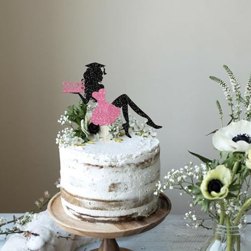 2026 Graduation Cake Topper - Glitter Grad Cap & Diploma Decoration