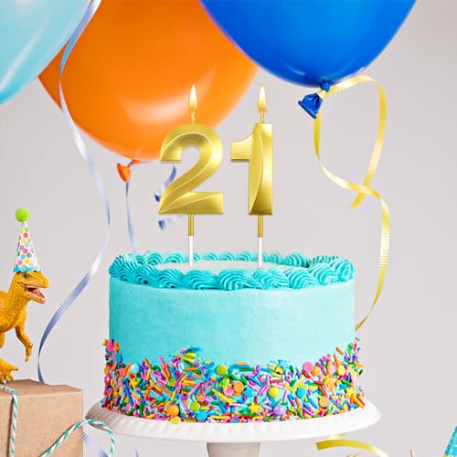 Silver Number 21 Birthday Candles - 2 Pack for Cake Decoration