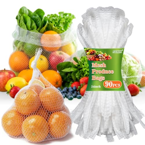 Sukh 90Pcs 24-Inch Reusable Mesh Produce Bags for Seafood & Vegetables