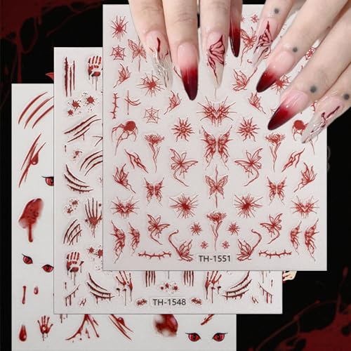 6-Sheet Halloween Nail Art Stickers - Bloody Handprints & Pumpkins