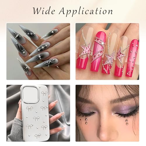 Furtherpretty Metal Nail Caviar Beads Silver Black Half Round Charms Set