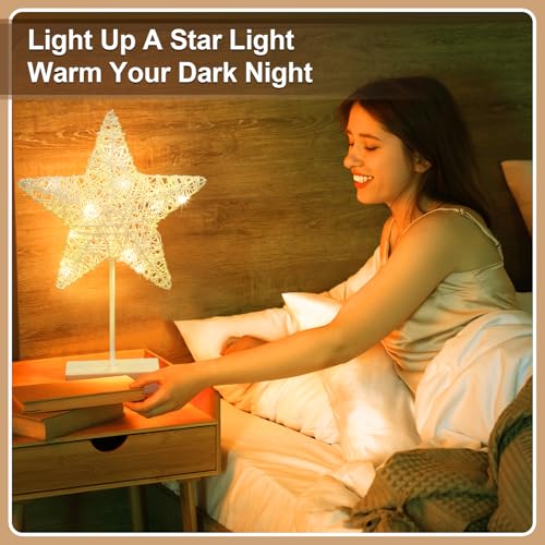 2 Pack Christmas Star Night Lamps Battery Operated Warm White Light Home Decor