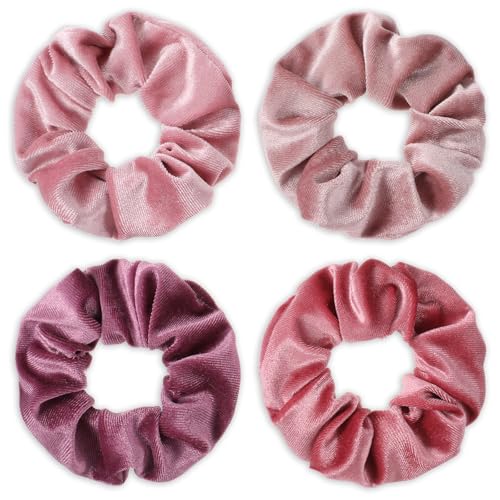 Large Velvet Hair Scrunchies 4-Pack Soft Jumbo Ponytail Holders
