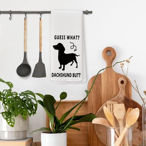 Funny Dachshund Kitchen Towel - 16x24 Inch Waffle Weave Doxie Dish Towel