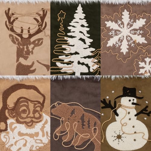 Christmas Stockings Set of 2 - Suede with Faux Fur Cuffs & Rope Embroidery, 20 Inch Large Holiday Decor