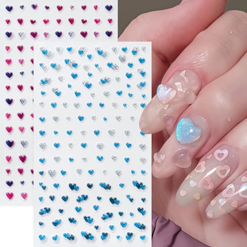 5D Embossed Heart Nail Stickers 4 Sheets Glitter Valentines Nail Art Decals